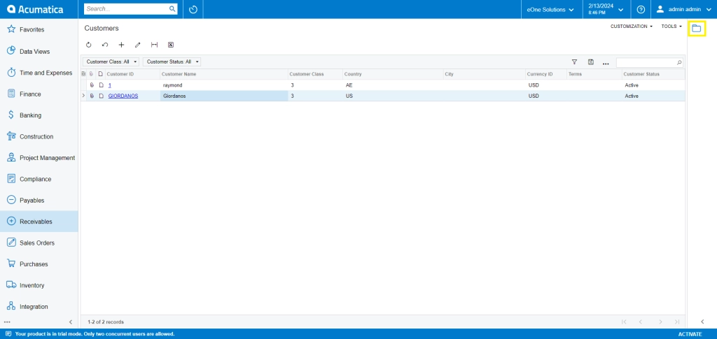 Embedding a Widget into a Generic Inquiry in Acumatica 18 Screenshot 2024 02 13 144651